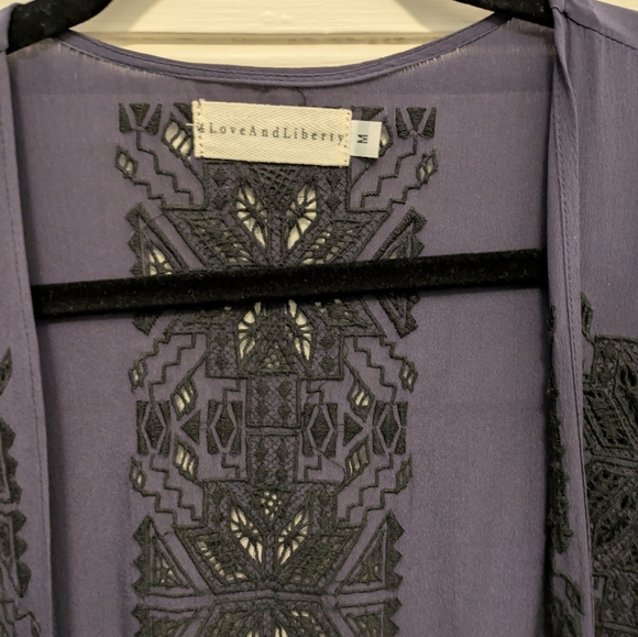 Johnny Was Love and Liberty Navy Blue Silk Kimono/ Jacket w/ Black Embroidery- M - Picture 3 of 5